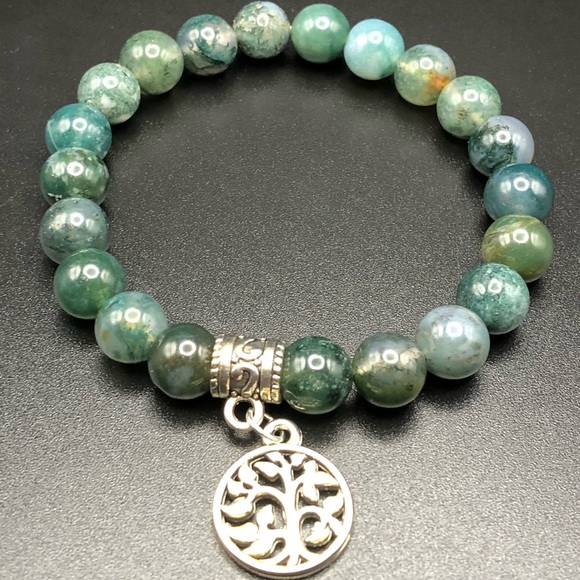 Moss Agate x Tree of Life Charm Bracelet - Picture 2 of 4